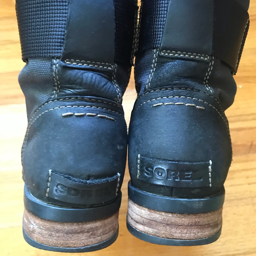 Sorel Emelie Conquest Waterproof Black Boots size 6 Moto Combat Leather Canvas - Picture 4 of 6
